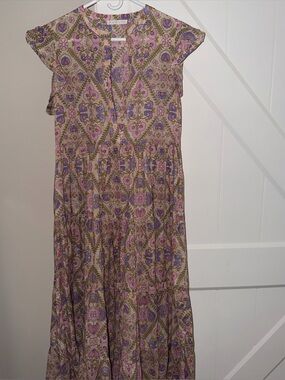 Karlie Pink and Purple Paisley Tiered Maxi Dress